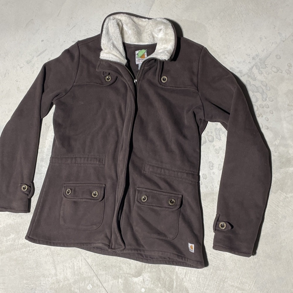 Carhartt Women's WK111 Sherpa Lined Collar Full Zip Jacket Brown SZ Large VTG - Picture 2 of 12